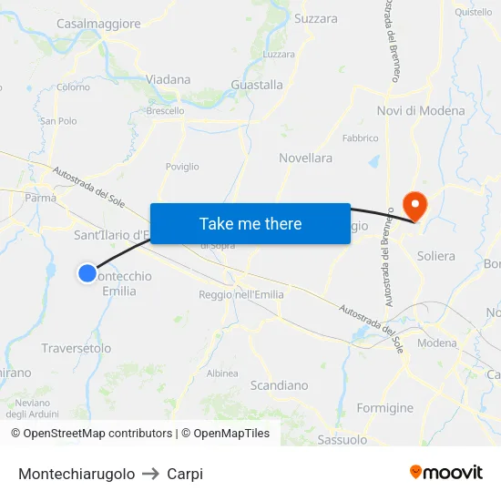 Montechiarugolo to Carpi map