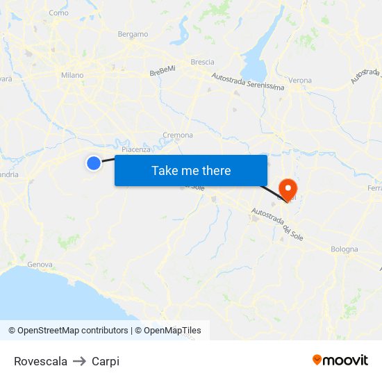 Rovescala to Carpi map