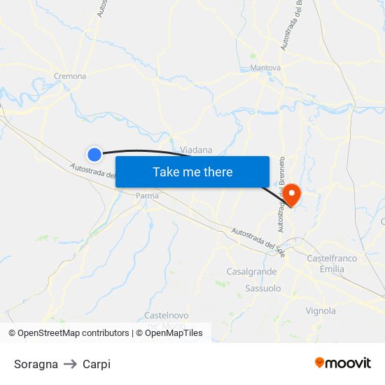 Soragna to Carpi map