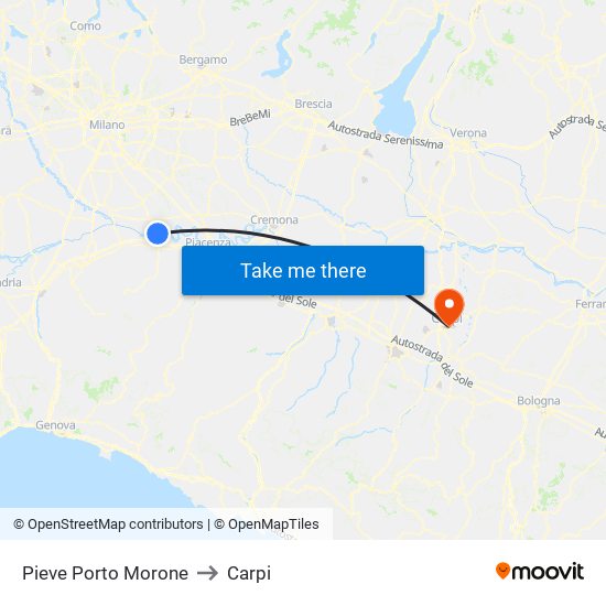 Pieve Porto Morone to Carpi map