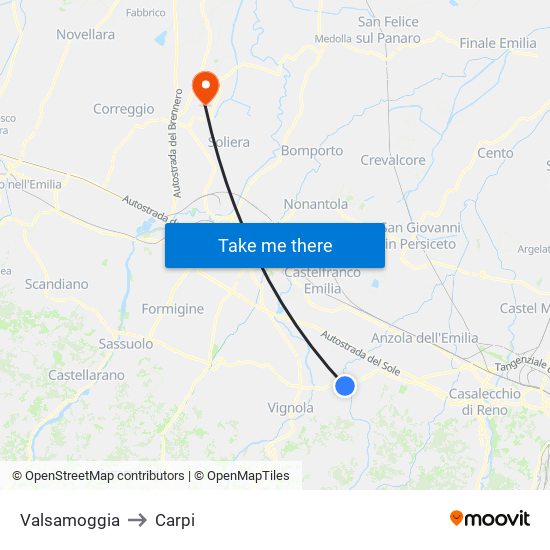 Valsamoggia to Carpi map