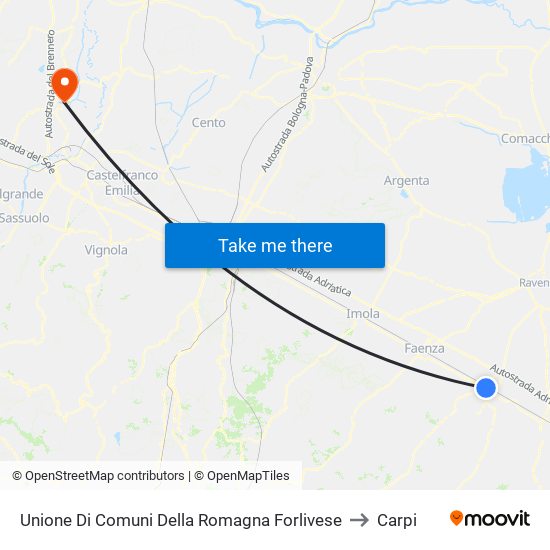 Unione Di Comuni Della Romagna Forlivese to Carpi map