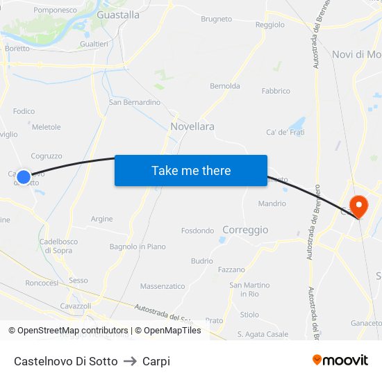 Castelnovo Di Sotto to Carpi map