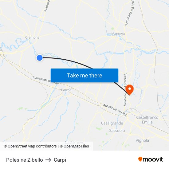 Polesine Zibello to Carpi map