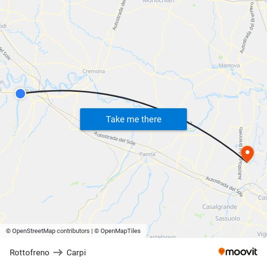 Rottofreno to Carpi map