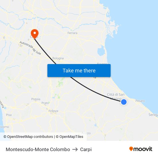 Montescudo-Monte Colombo to Carpi map