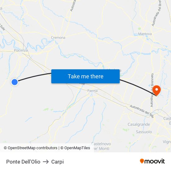 Ponte Dell'Olio to Carpi map