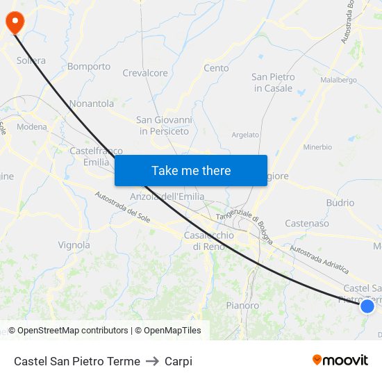 Castel San Pietro Terme to Carpi map