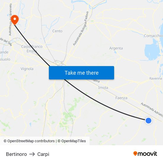 Bertinoro to Carpi map