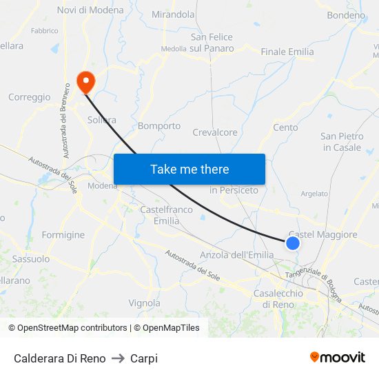 Calderara Di Reno to Carpi map