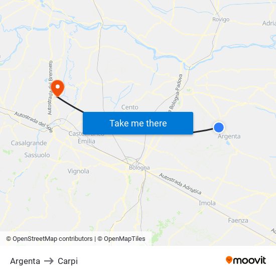 Argenta to Carpi map