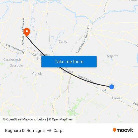 Bagnara Di Romagna to Carpi map
