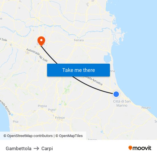 Gambettola to Carpi map