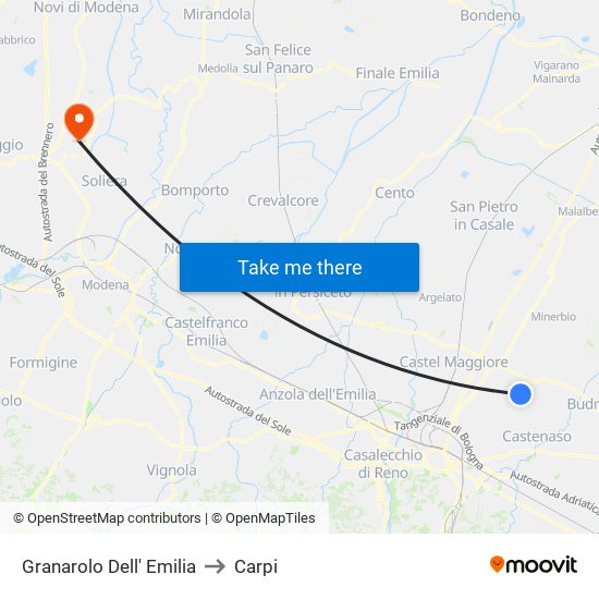 Granarolo Dell' Emilia to Carpi map