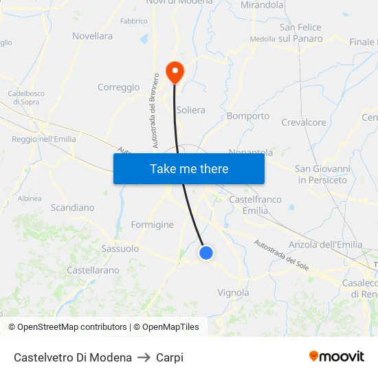 Castelvetro Di Modena to Carpi map