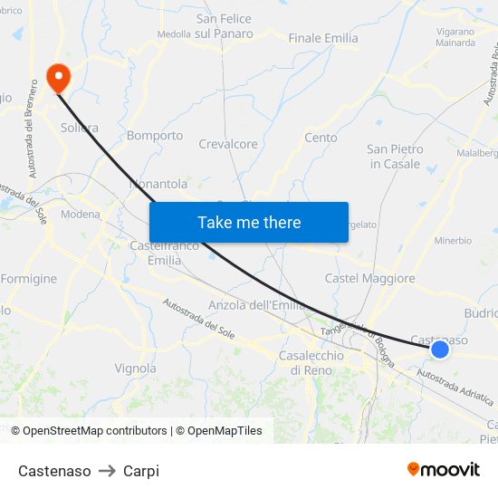 Castenaso to Carpi map