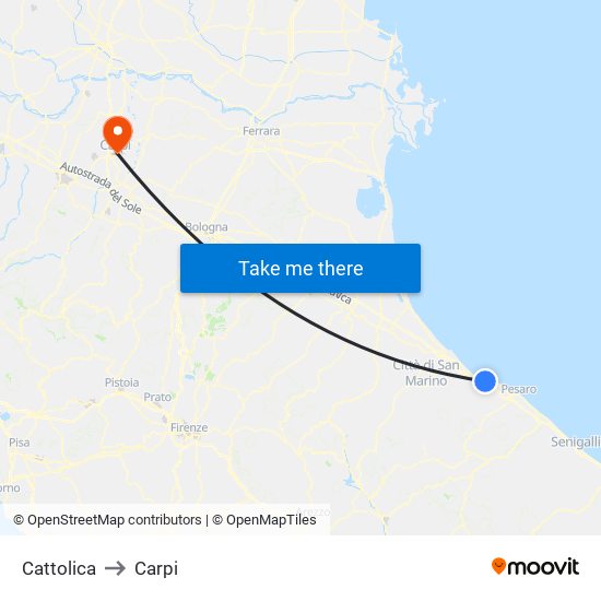 Cattolica to Carpi map