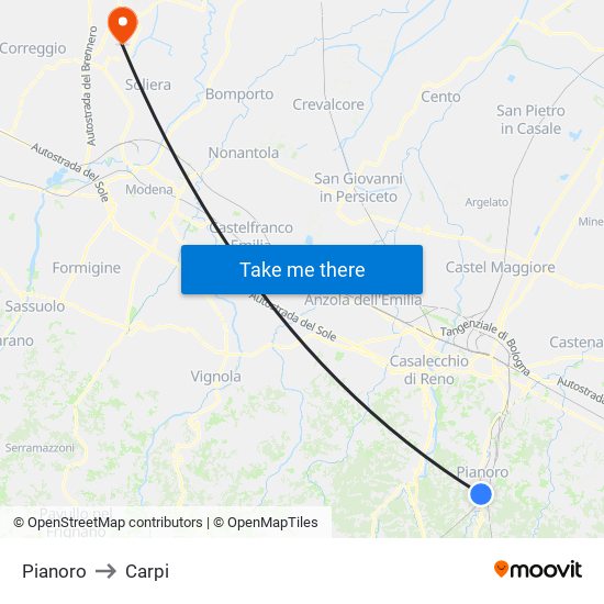 Pianoro to Carpi map