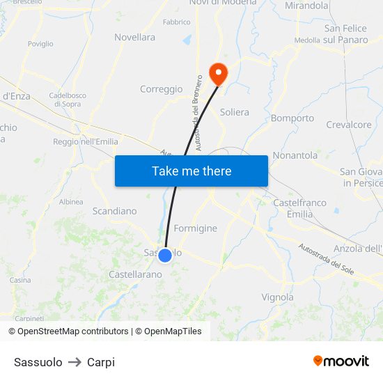 Sassuolo to Carpi map
