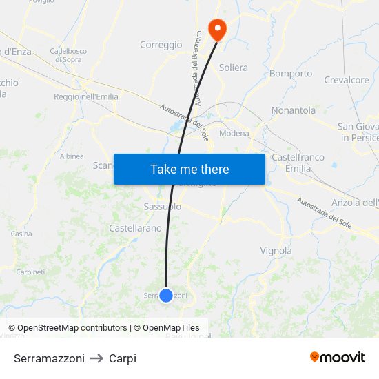 Serramazzoni to Carpi map