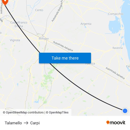 Talamello to Carpi map