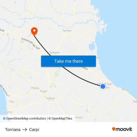 Torriana to Carpi map