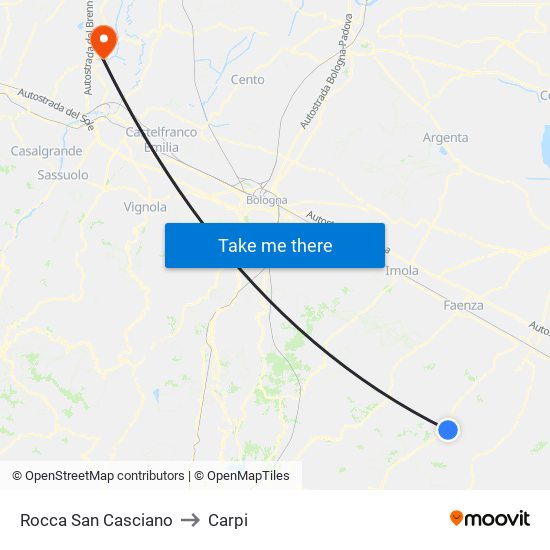 Rocca San Casciano to Carpi map