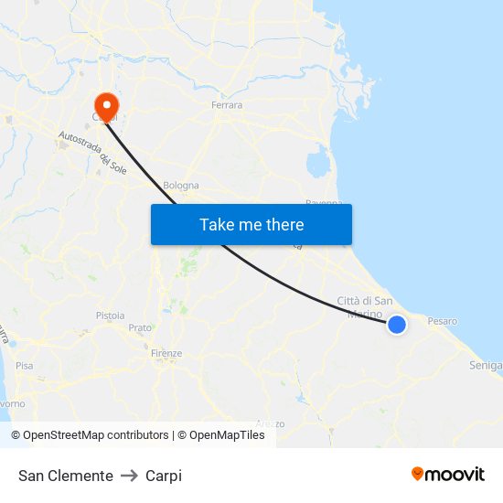 San Clemente to Carpi map