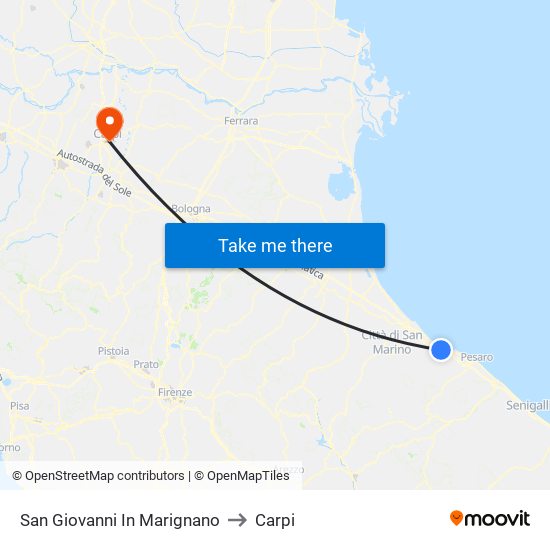 San Giovanni In Marignano to Carpi map