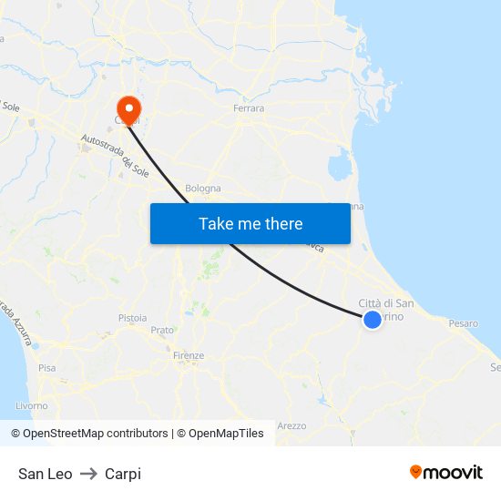 San Leo to Carpi map