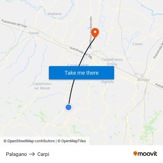 Palagano to Carpi map