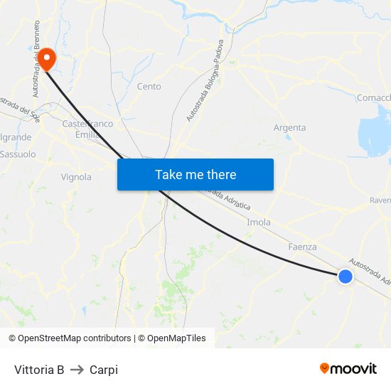 Vittoria B to Carpi map