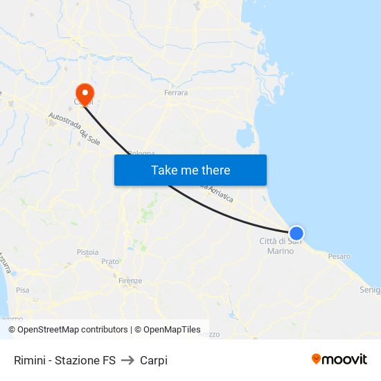 Rimini - Stazione FS to Carpi map