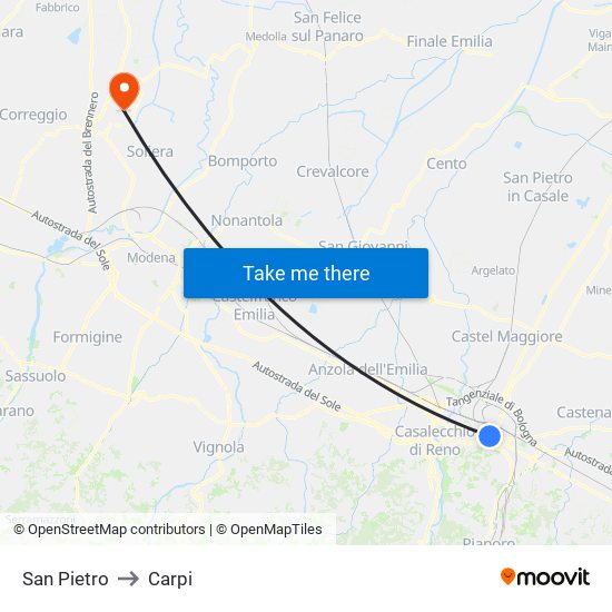 San Pietro to Carpi map