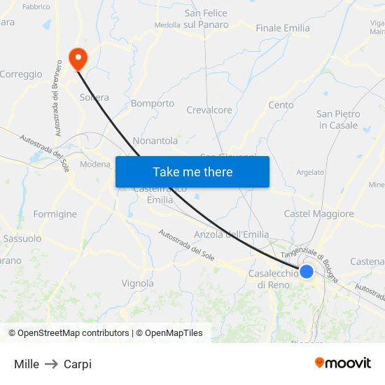 Mille to Carpi map
