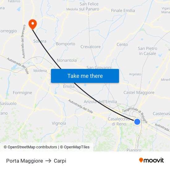 Porta Maggiore to Carpi map