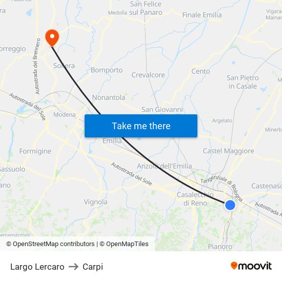 Largo Lercaro to Carpi map