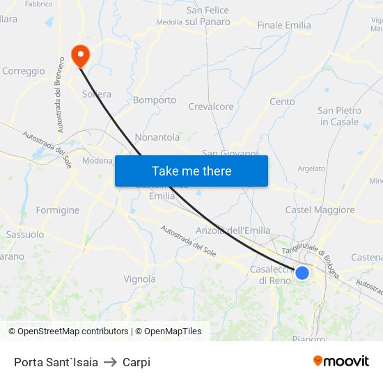 Porta Sant`Isaia to Carpi map