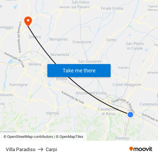 Villa Paradiso to Carpi map