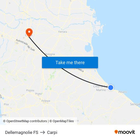 Dellemagnolie FS to Carpi map