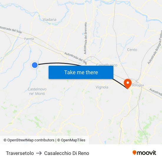 Traversetolo to Casalecchio Di Reno map