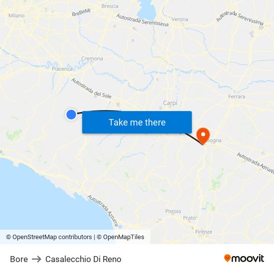 Bore to Casalecchio Di Reno map