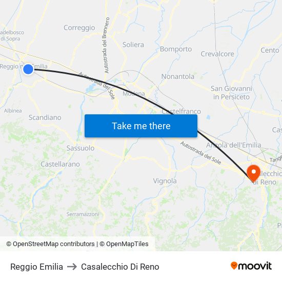 Reggio Emilia to Casalecchio Di Reno map