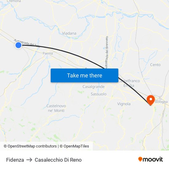 Fidenza to Casalecchio Di Reno map
