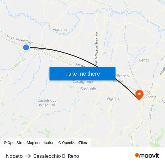 Noceto to Casalecchio Di Reno map