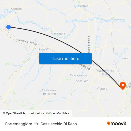 Cortemaggiore to Casalecchio Di Reno map