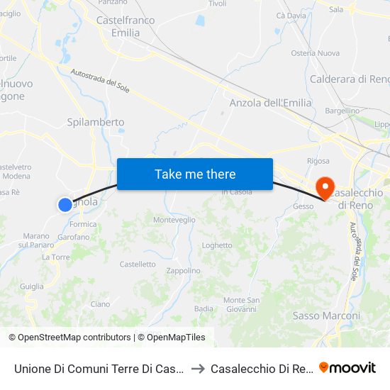 Unione Di Comuni Terre Di Castelli to Casalecchio Di Reno map