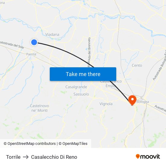 Torrile to Casalecchio Di Reno map