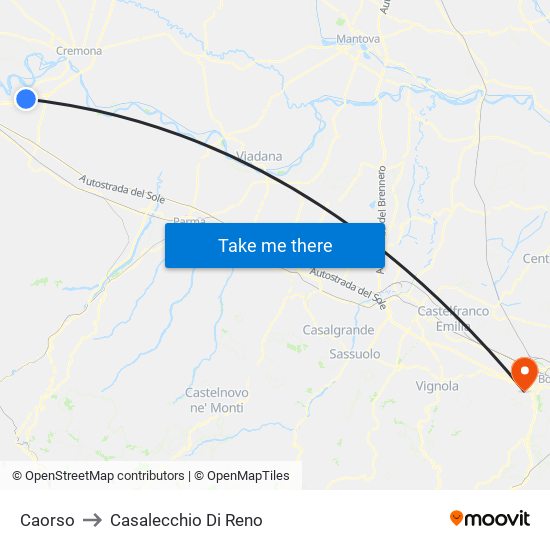 Caorso to Casalecchio Di Reno map