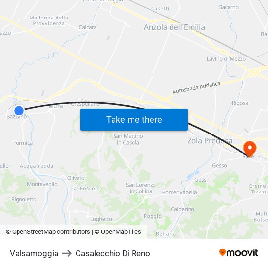 Valsamoggia to Casalecchio Di Reno map